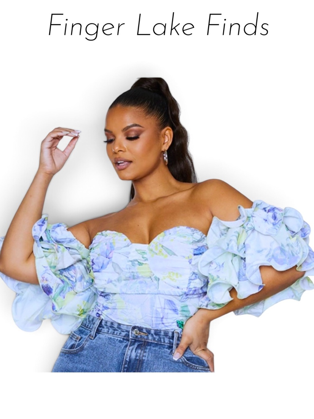 Women’s Tropical Off-Shoulder Puff Sleeve Top, 24W